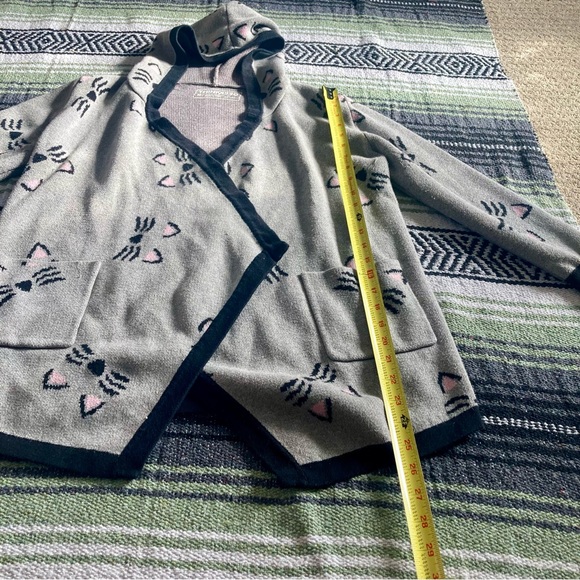Thinkgeek gray cat open front hooded cardigan sweater think geek - Picture 4 of 9